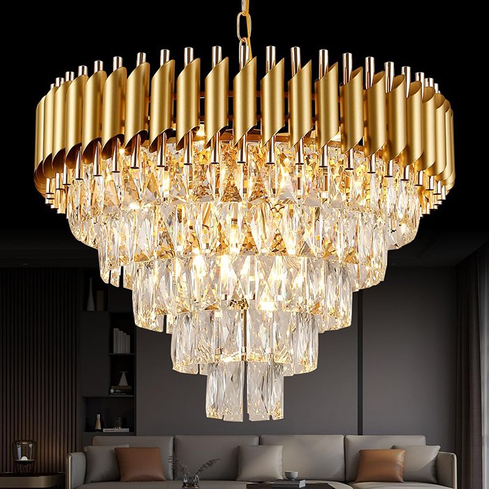 01-Chandelier Crystal gold-2 Round Modern Gold Crystal Chandelier - Image 1