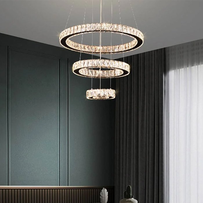 02-Chandelier-Crystal-LED-3 Crystal 3 Ring LED Chandelier Ceiling Light - Image 1