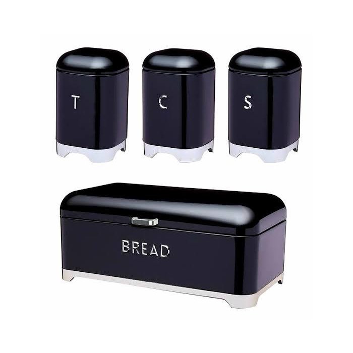 06-Bread bin with conisters 1 Retro Style Bread Bin with 3-Piece Canister Set - Image 1